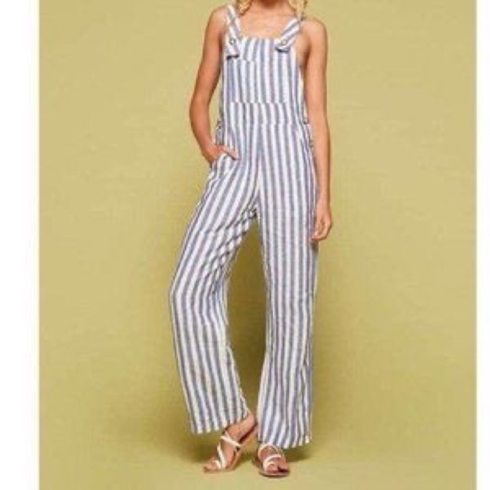 Reformation overall farmeralls blue white